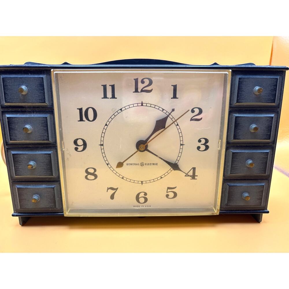 Vintage General Electric Wall / Nightstand Clock Chest of Drawers Design 1970s